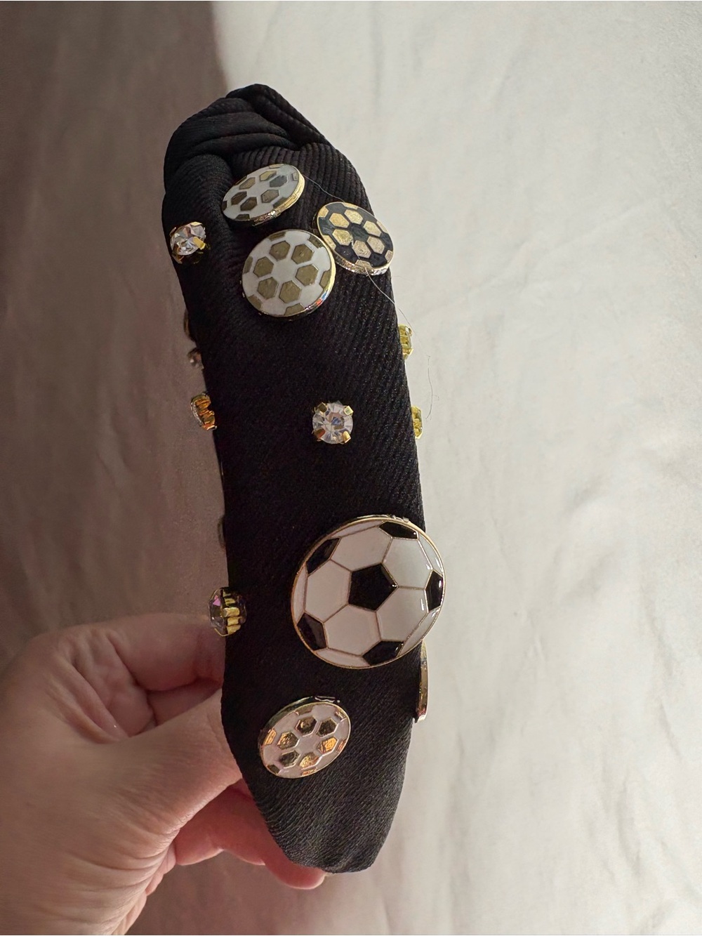 Black Soccer Embellished Knotted Headband - Women Accessories